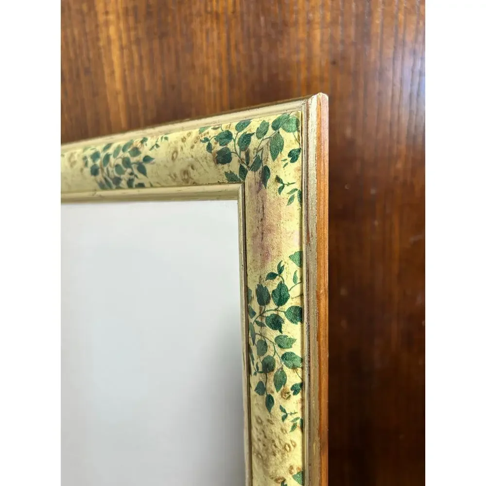 Vintage Floral Mirror Set of 2, Gold Tone Wall Mirrors, Green with pink Frames